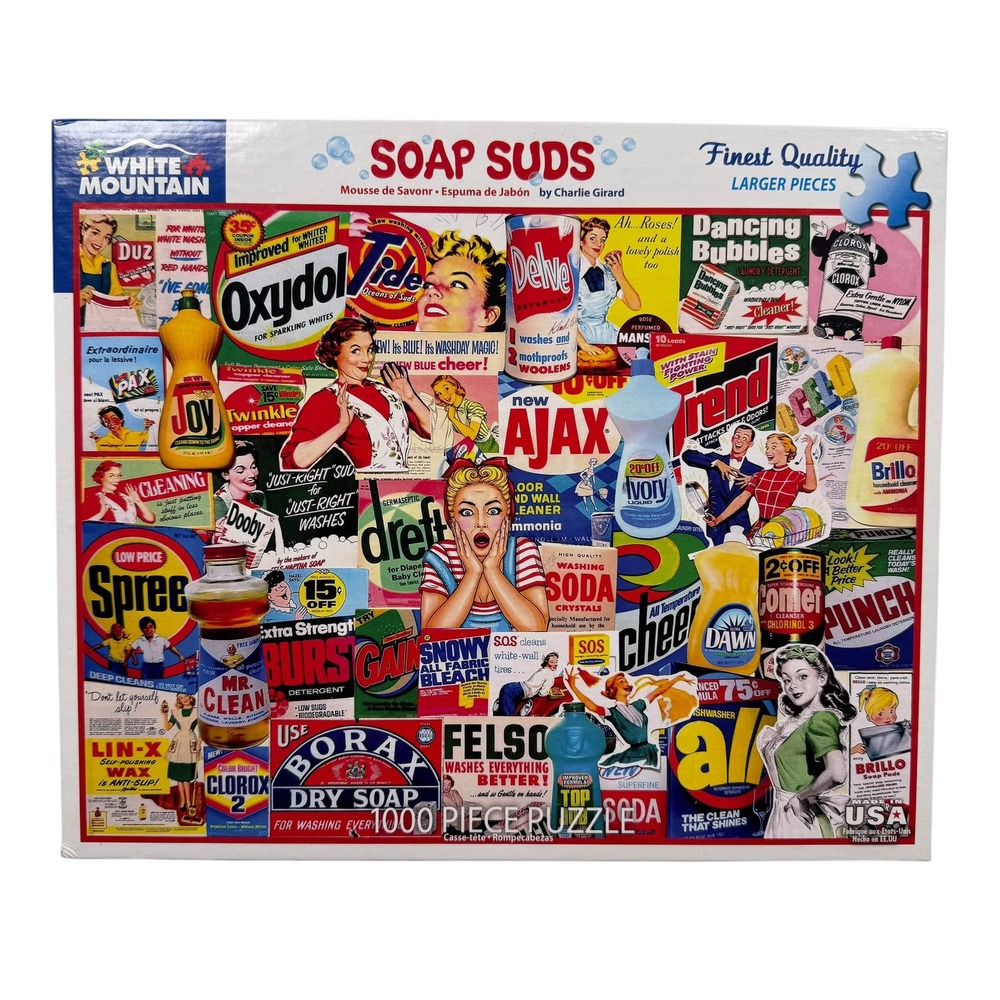White Mountain Soap Suds 1000 Piece Puzzle Charlie Girard Vintage Ad UNCOUNTED